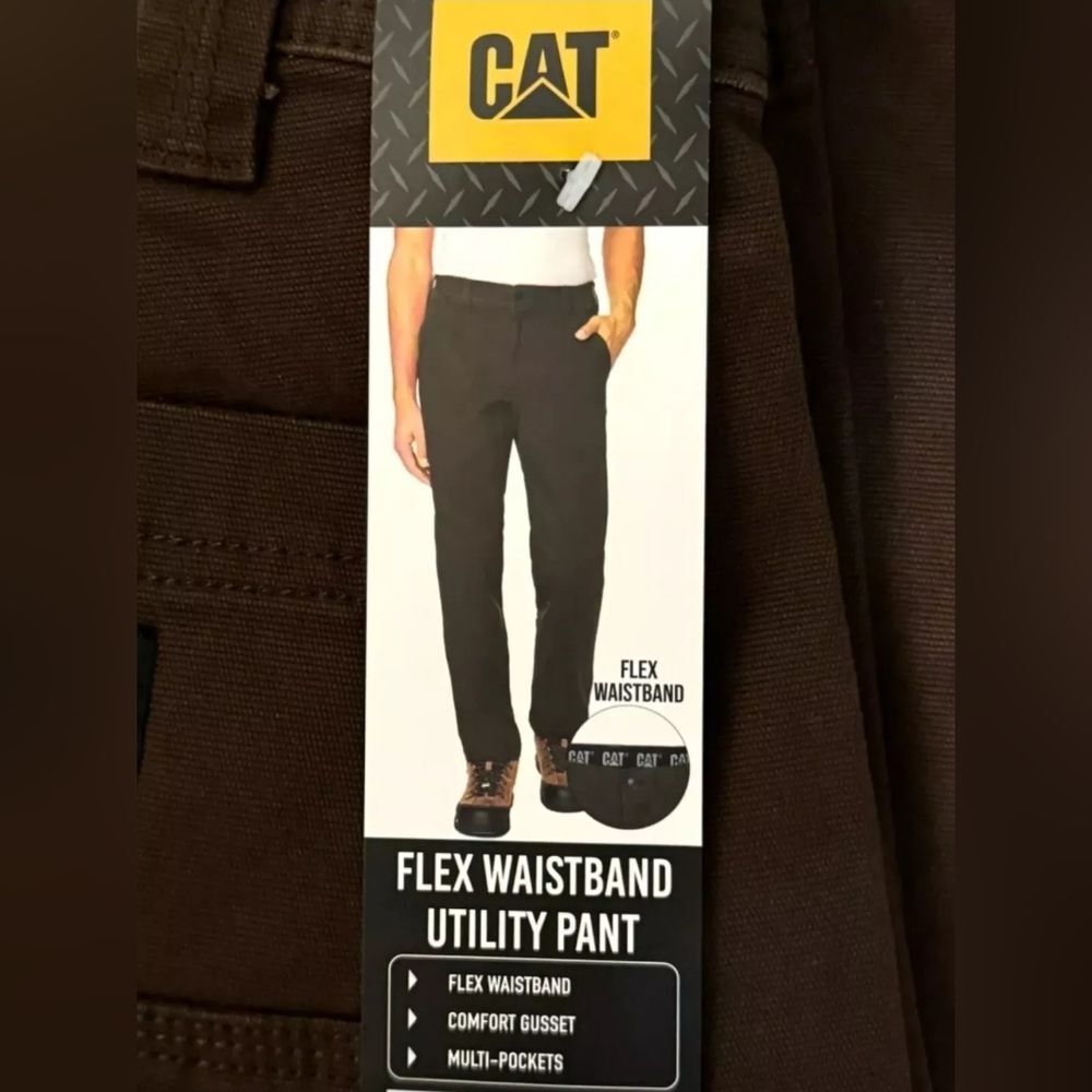 CAT Caterpillar Flex Waistband Straight Leg Canvas Utility Work Pant Brown 40x34